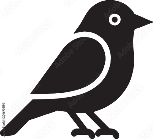 Bild auf Leinwand Black silhouette of a small bird standing white outline details minimalist anima