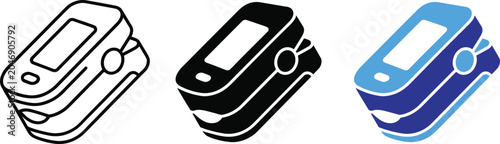 Tableau sur toile Fingertip pulse oximeter vector icons bundle with line and flat colors