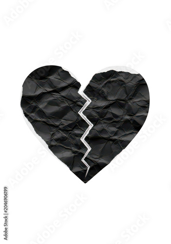 Broken black heart symbol illustration isolated on transparent background