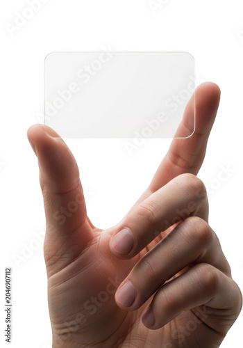 Hand holding blank white smartphone isolated on transparent background