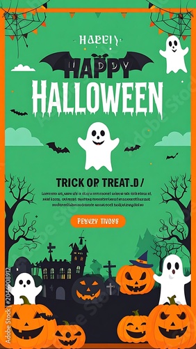 Happy Halloween festive spooky ghostly scene.