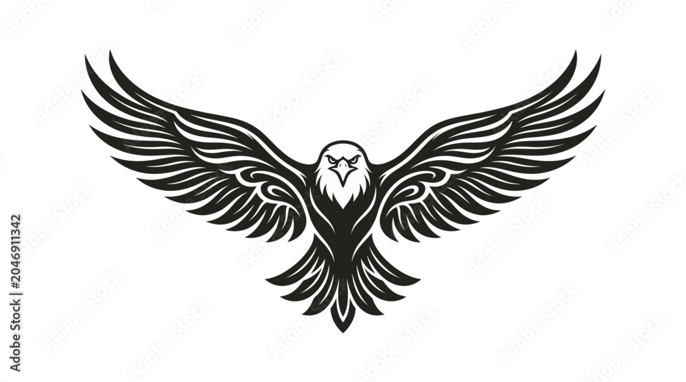 Fototapeta premium Stylized eagle illustration with spread wings, tribal tattoo style