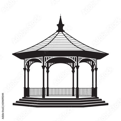 Gazebo Silhouette Against White Background Detailed Architectural Illustration