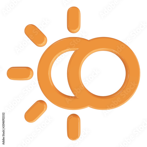 3D flat vector illustration of a sun eclipse astronomical event with moon covering solar disk glowing corona isolated white background simple celestial graphic art