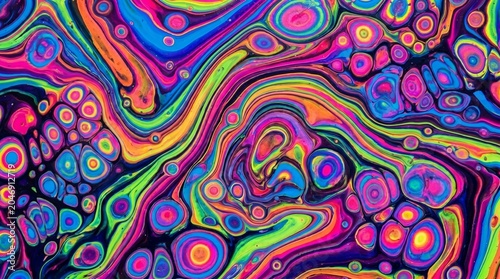 Modern Vibrant Neon Fluid Acrylic Pour Design Concept with Clean Minimalist Aesthetic
