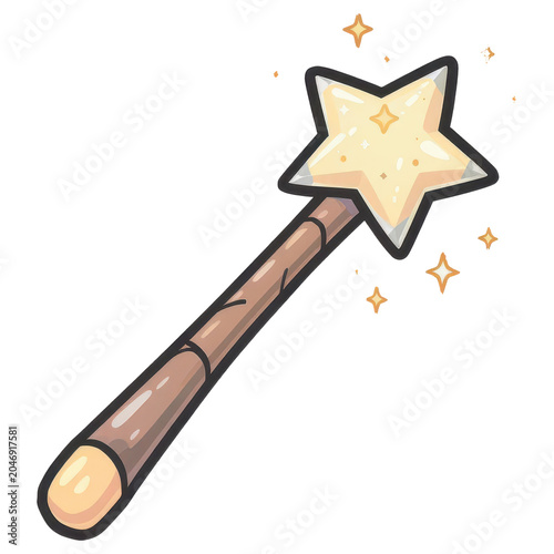 Magic Wand Illustration: A whimsical illustration of a wooden magic wand topped with a sparkling star, radiating enchanted light.
