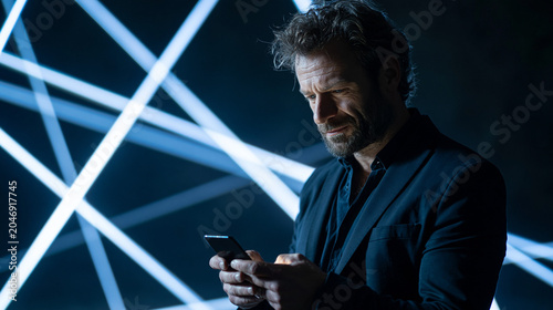 Man in Suit Using Phone wit...