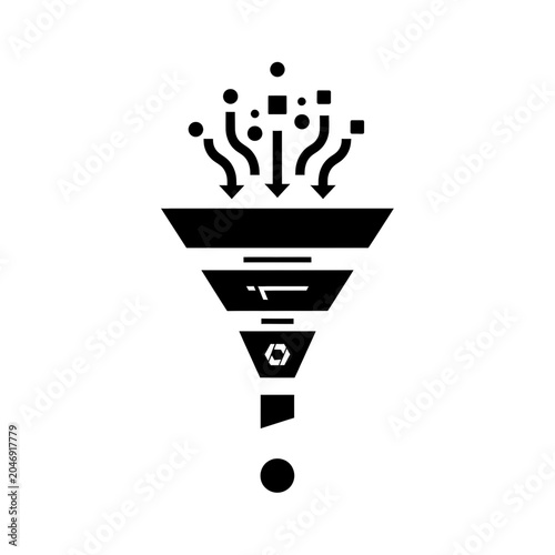 Data funnel icon representing information filtering and processing business analytics or lead generation strategy concept with analytics business marketing strategy