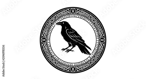 Black bird in circular design.