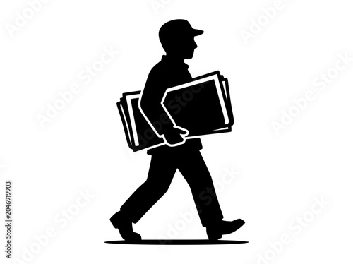 Silhouette of a Worker Carrying Large Rectangular Panels
