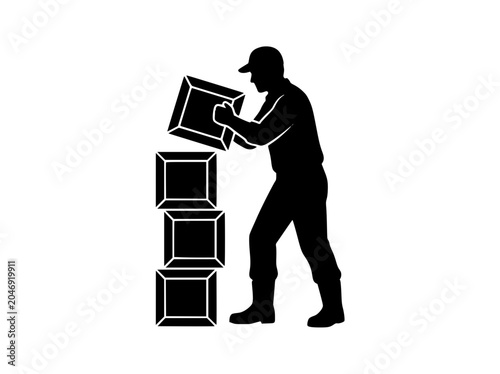 Worker Silhouette Stacking Boxes for Delivery and Logistics