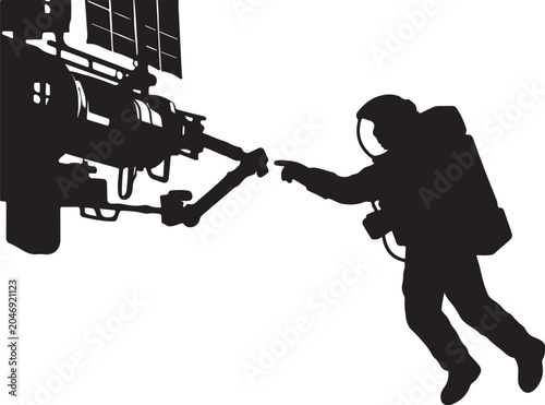 Photos Astronaut Silhouette Performing Spacewalk Near Space Station