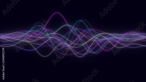 Digital Wave Technology Background with Flowing Neon Data Stream and Abstract Lines