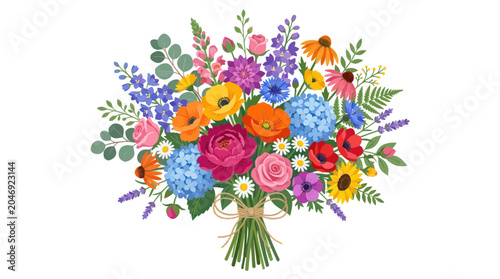 Fotografía Vibrant Mixed Flower Bouquet Isolated on White Background