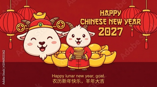 Year of the Goat 2027, Cute Lunar Goat Celebration, Chinese Zodiac Goat 2027, Festive Celebration for Chinese New Year 2027