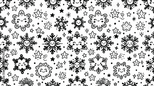 Bild auf Leinwand Monochrome snowflake and floral pattern design suitable for textiles and backgrounds