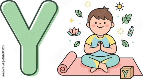Cute Cartoon Yoga Instructor Character Representing the Letter Y for Yoga Instructor on Transparent Background
