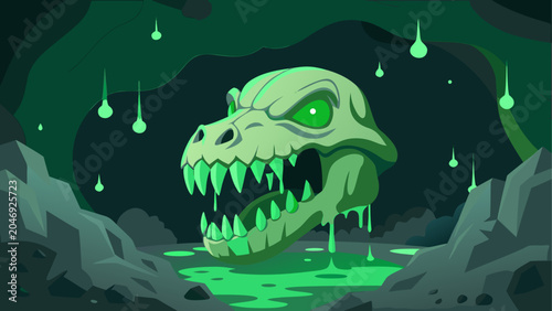 A terrifying creature emerging from a glowing green abyss
