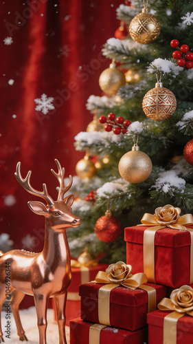 Christmas tree with ornaments and gifts perfect for scenic backgrounds and natural storytelling