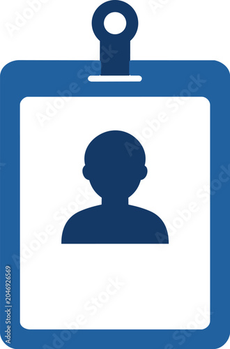 Vertical ID badge flat icon, identification card with user avatar silhouette vector isolated on white background