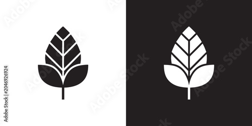 Minimalist Geometric Leaf Logo with Faceted Diamond Pattern - Modern Luxury Botanical Emblem, Origami Eco Wellness Graphic, and Crystal Foliage Black and White Vector