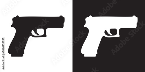 Foto Minimalist Black Silhouette of Semi-Automatic Handgun on White Background - Mode