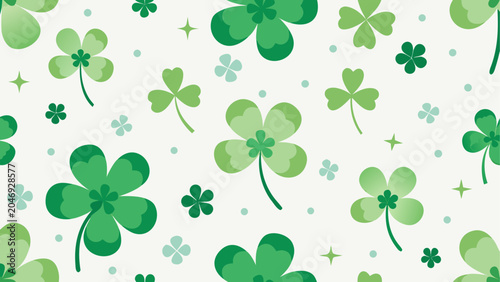 Schilderij op canvas A pattern of green four-leaf clovers on a white background