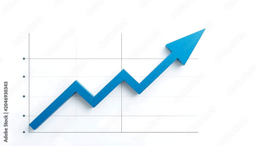 Obraz premium Blue upward arrow graph showing business growth and financial success isolated on white background