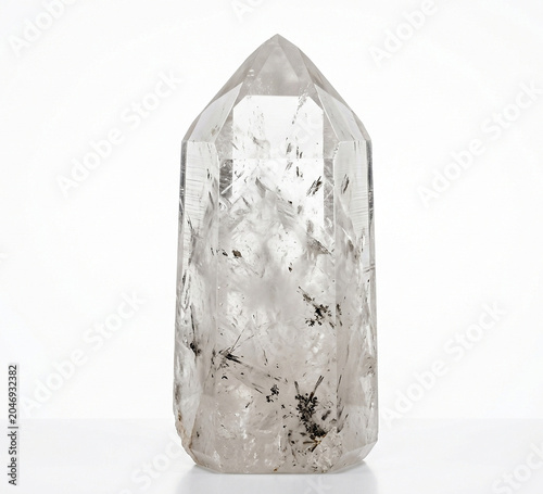 Cuadro en lienzo Towering Quartz Crystal Point Against White Background