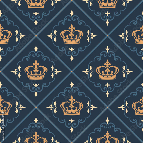 Royal Crown Seamless Pattern Luxury Vintage Ornamental Tile Wallpaper Background
