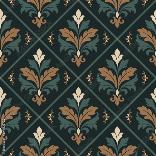 Dark Vintage Damask Tile Seamless Pattern Elegant Floral Ornamental Wallpaper