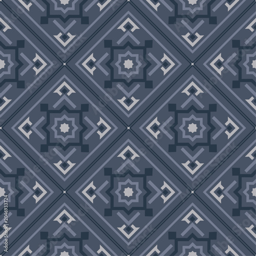 Navy Blue Geometric Tile Seamless Pattern Vintage Aztec Mosaic Wallpaper