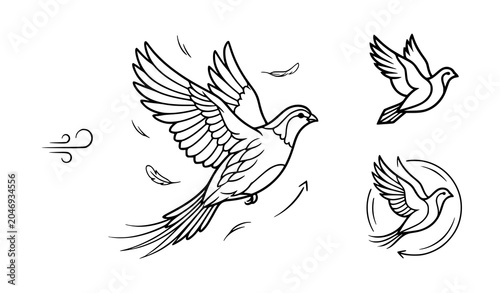 Fotografía Flying doves in motion tattoo design