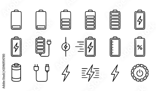 Fotografía Battery icons and charging symbols