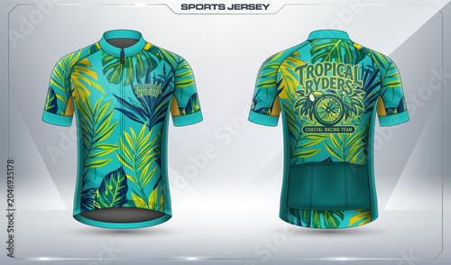 Foto Tropical Ryders Cycling Jersey Tropical Leaf Bike Racing Uniform Vector Design