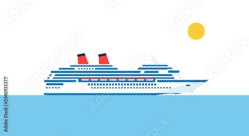 Canvastavla Cruise Ship Sailing on Ocean Under Sunny Sky, Travel and Vacation Concept