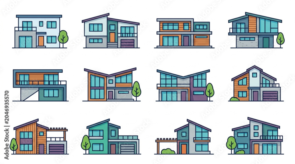 Fototapeta premium Colorful Modern House Design Illustrations.