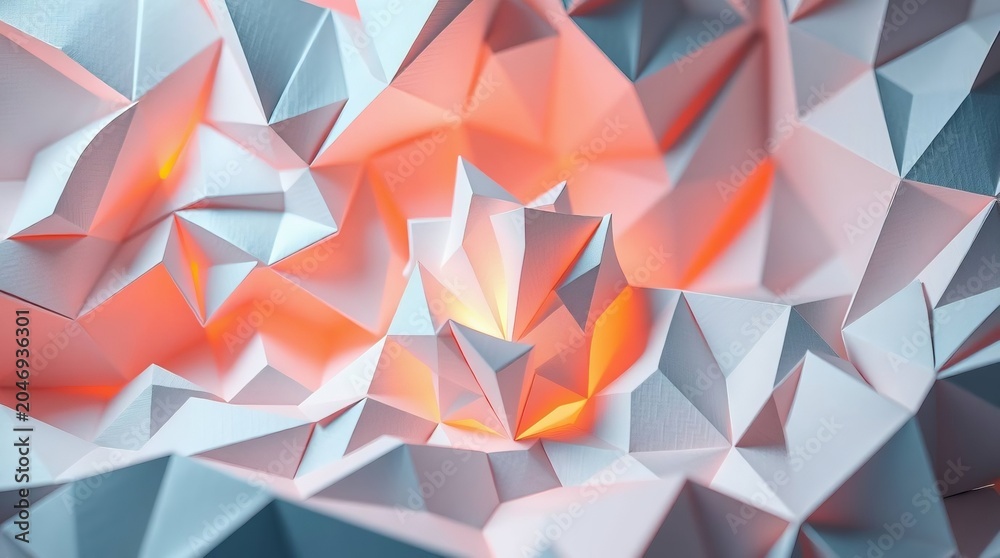 Obraz premium ​A sophisticated 3D abstract background featuring intricate, sharp-edged geometric paper folds.