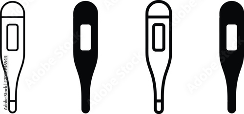 Digital Thermometer Icon Set Collection in Outline and Solid Style Isolated Medical Temperature Measurement Vector Illustration