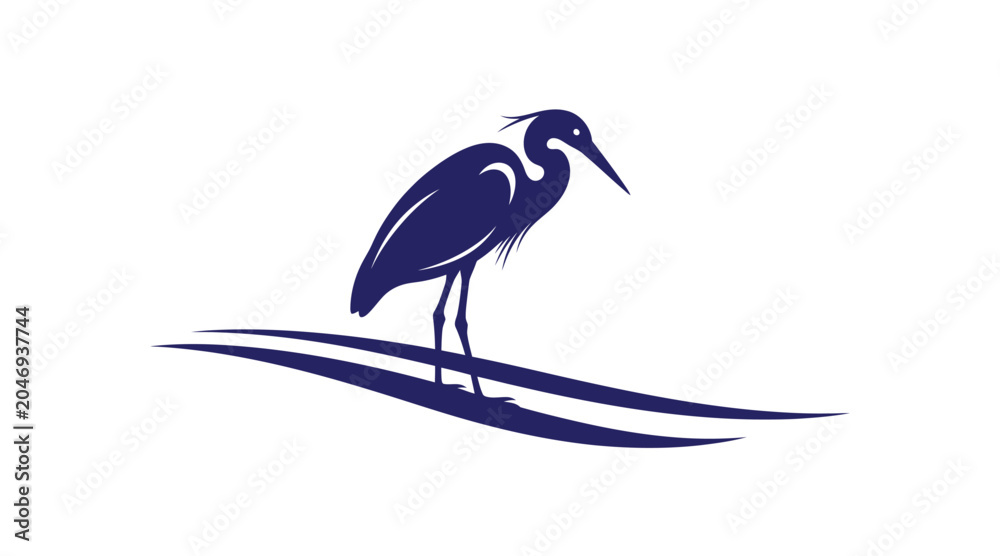Obraz premium Graphic blue heron silhouette wading in stylized water with silhouette wildlife minimalist illustration isolated creature standing graceful ornithology naturelover conservation waterbird