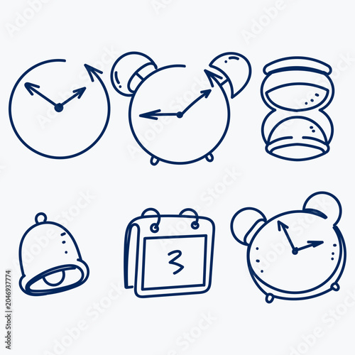 Hand Drawn Doodle Time Management, Schedule, and Productivity Icon Set
