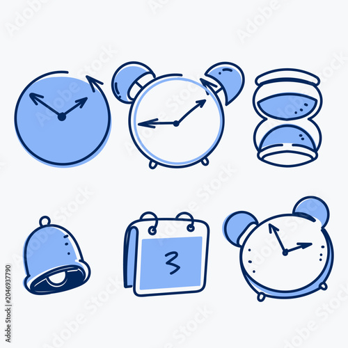 Hand Drawn Doodle Time Management, Schedule, and Productivity Icon Set