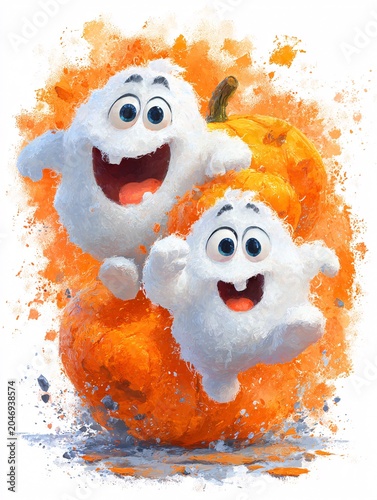 cute ghost pumpkin halloween decoration with bright colors and artistic style