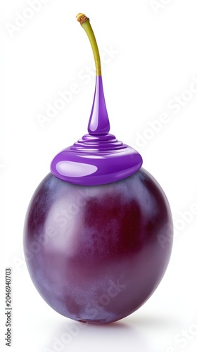 Fresh purple grape with abstract violet liquid drip isolated on white