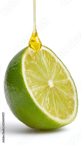 Fresh Lime Half with a Droplet of Juice Falling on White Background