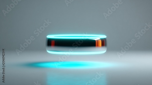 futuristic neon light ring with blue glow on gray background