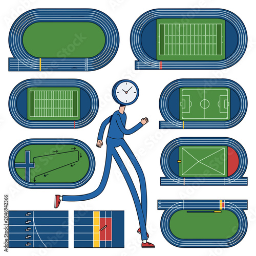 Athletics Track Collection with Running Character