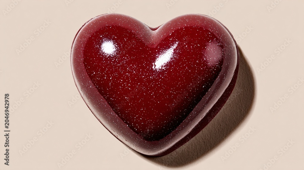 Obraz premium red heart-shaped gelatin dessert on beige background