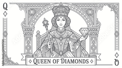 Quadro em tela Queen of Diamonds Playing Card - Regal Woman with Crown and Scepter