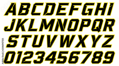 Foto Bold Black and Yellow Alphabet and Numbers Font Design